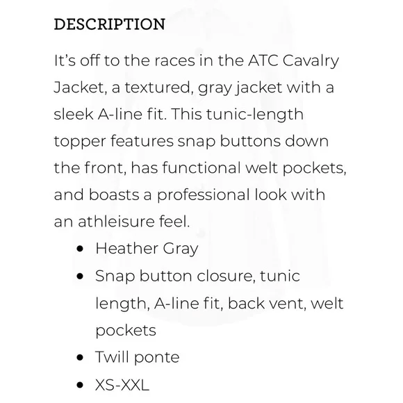 CAbi Cavalry Jacket Light Gray Outerwear - Picture 5 of 8